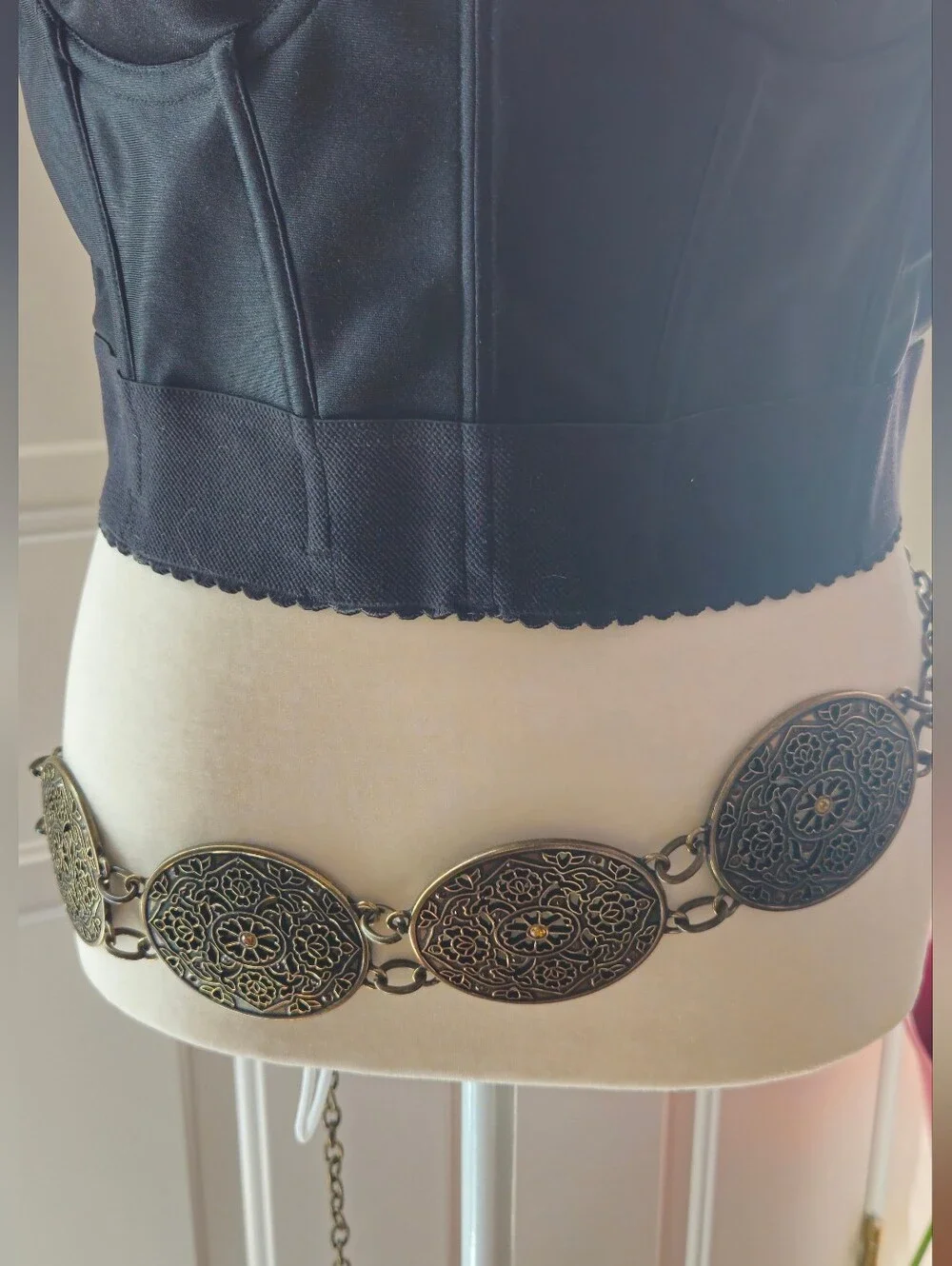 Concho Chain Heavy Metal Brass Color Filigree Medallion Belt